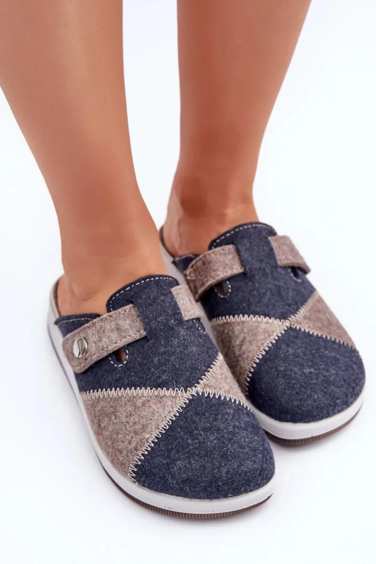 Online INBLU Kapcie Damskie Profilaktyczne CT000032 Szaro-Granatowe