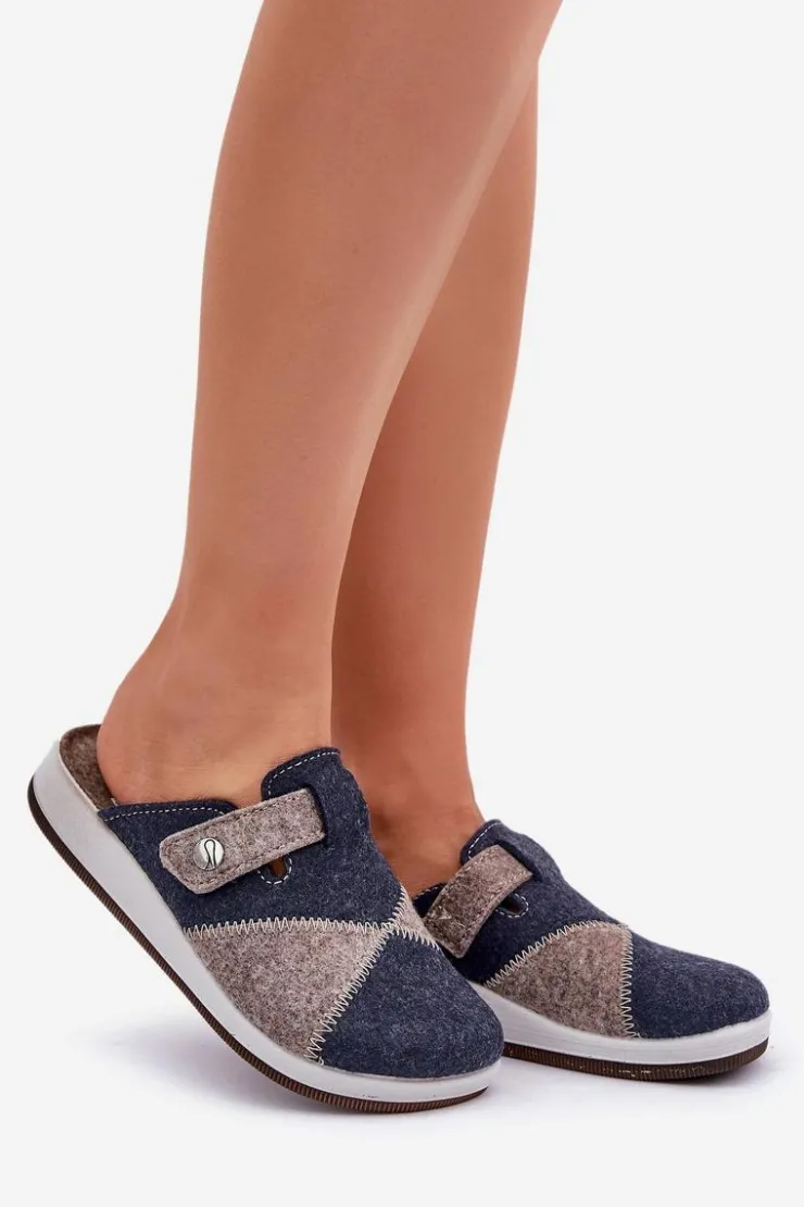 Online INBLU Kapcie Damskie Profilaktyczne CT000032 Szaro-Granatowe