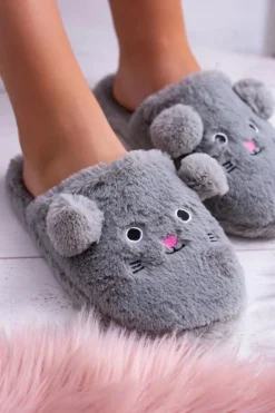 Damskie Boto Kapcie Damskie SOXO Myszki z Uszami Szare