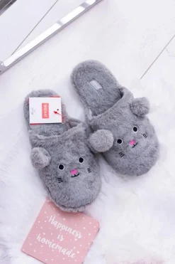 Damskie Boto Kapcie Damskie SOXO Myszki z Uszami Szare