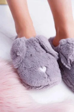 Boto Kapcie Klasyczne*Kapcie Damskie SOXO Puchate Pieski z Uszami Szare