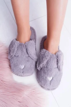 Boto Kapcie Klasyczne*Kapcie Damskie SOXO Puchate Pieski z Uszami Szare