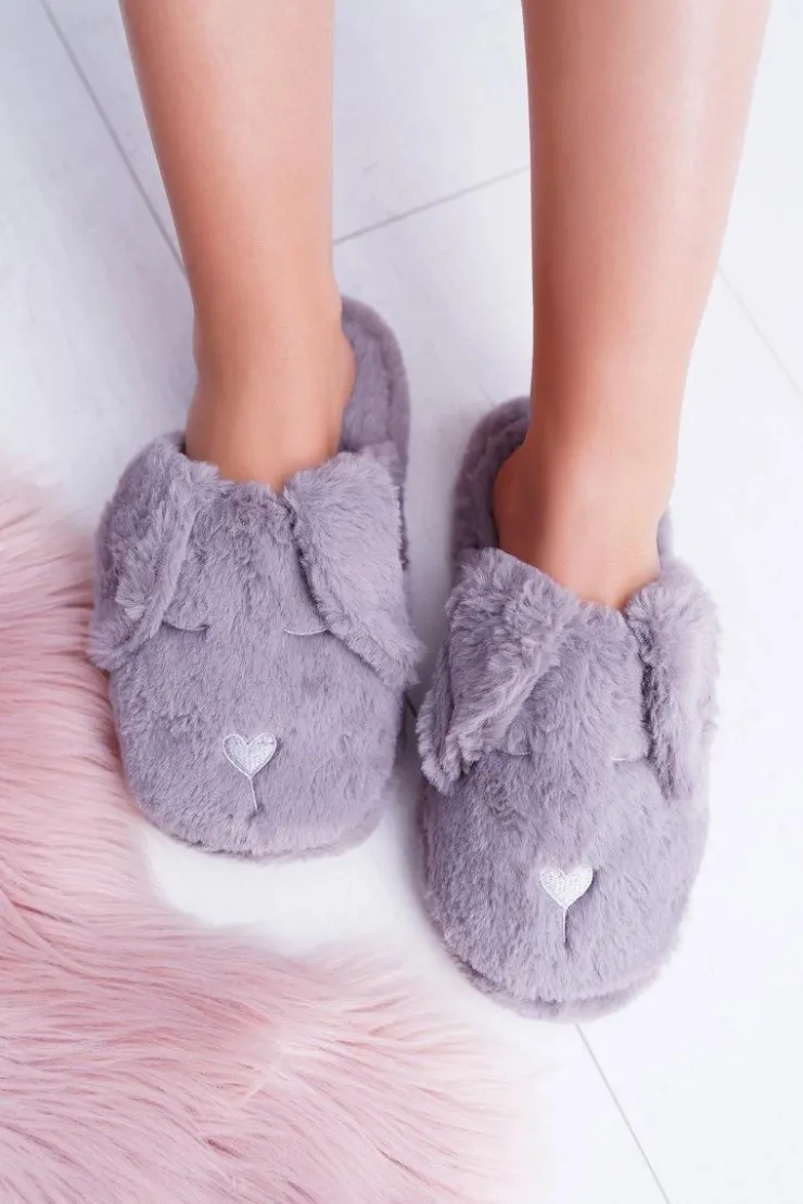 Boto Kapcie Klasyczne*Kapcie Damskie SOXO Puchate Pieski z Uszami Szare