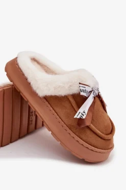 Sale Boto Kapcie Damskie Z Futerkiem I Kokardką Brązowe Fenella Brązowy