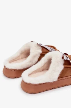 Sale Boto Kapcie Damskie Z Futerkiem I Kokardką Brązowe Fenella Brązowy