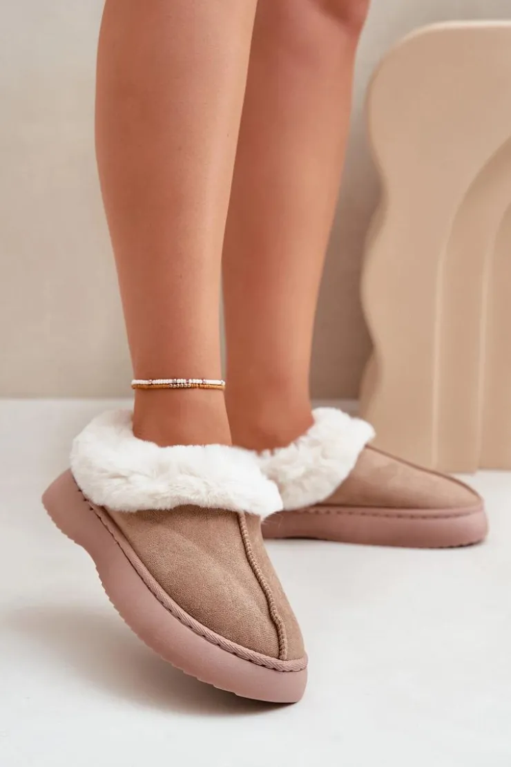 Best Boto Kapcie Damskie Z Futerkiem Beżowe Zinntia