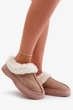 Best Boto Kapcie Damskie Z Futerkiem Beżowe Zinntia