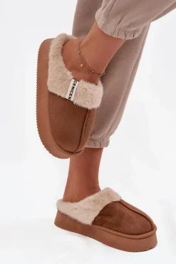 Damskie Boto Kapcie Damskie Z Futerkiem Brązowe Parisse