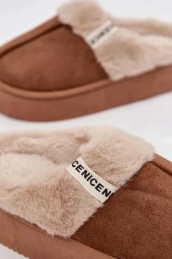 Damskie Boto Kapcie Damskie Z Futerkiem Brązowe Parisse