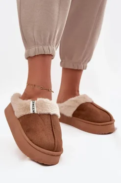 Damskie Boto Kapcie Damskie Z Futerkiem Brązowe Parisse