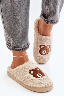 New Boto Kapcie Damskie Z Futerkiem Typu Baranek I Misiem Beżowe Temiena