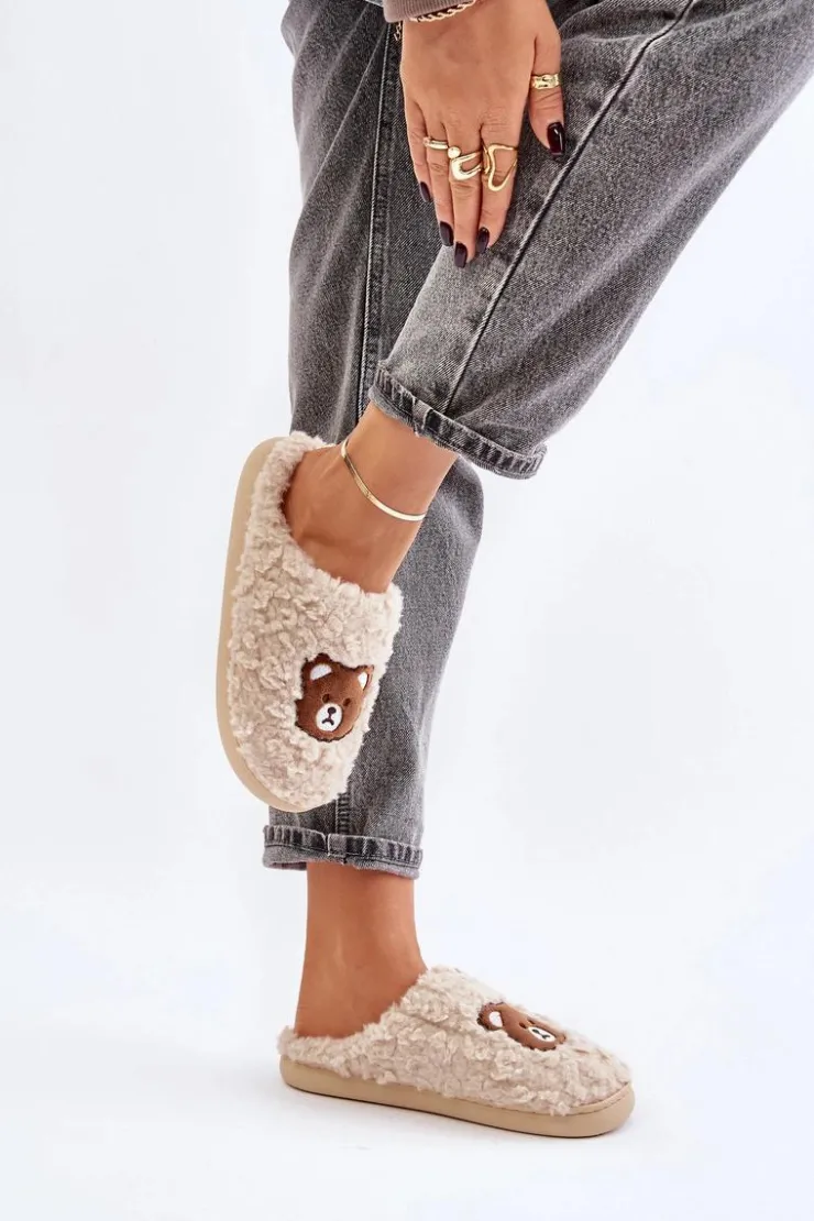 New Boto Kapcie Damskie Z Futerkiem Typu Baranek I Misiem Beżowe Temiena