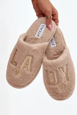 Buty damskie Vinceza Kapcie Klasyczne|Klapki Z Futerkiem*Kapcie Damskie Z Futerkiem LADY Vinceza 19958 Beżowe