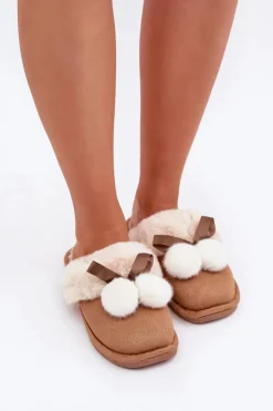 Sale Boto Kapcie Damskie Z Futerkiem Camel Nartani Brązowy