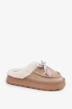 Boto Kapcie Klasyczne*Kapcie Damskie Z Futerkiem I Kokardką Beżowe Fenella Beżowy