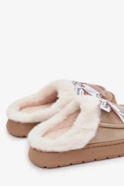 Boto Kapcie Klasyczne*Kapcie Damskie Z Futerkiem I Kokardką Beżowe Fenella Beżowy