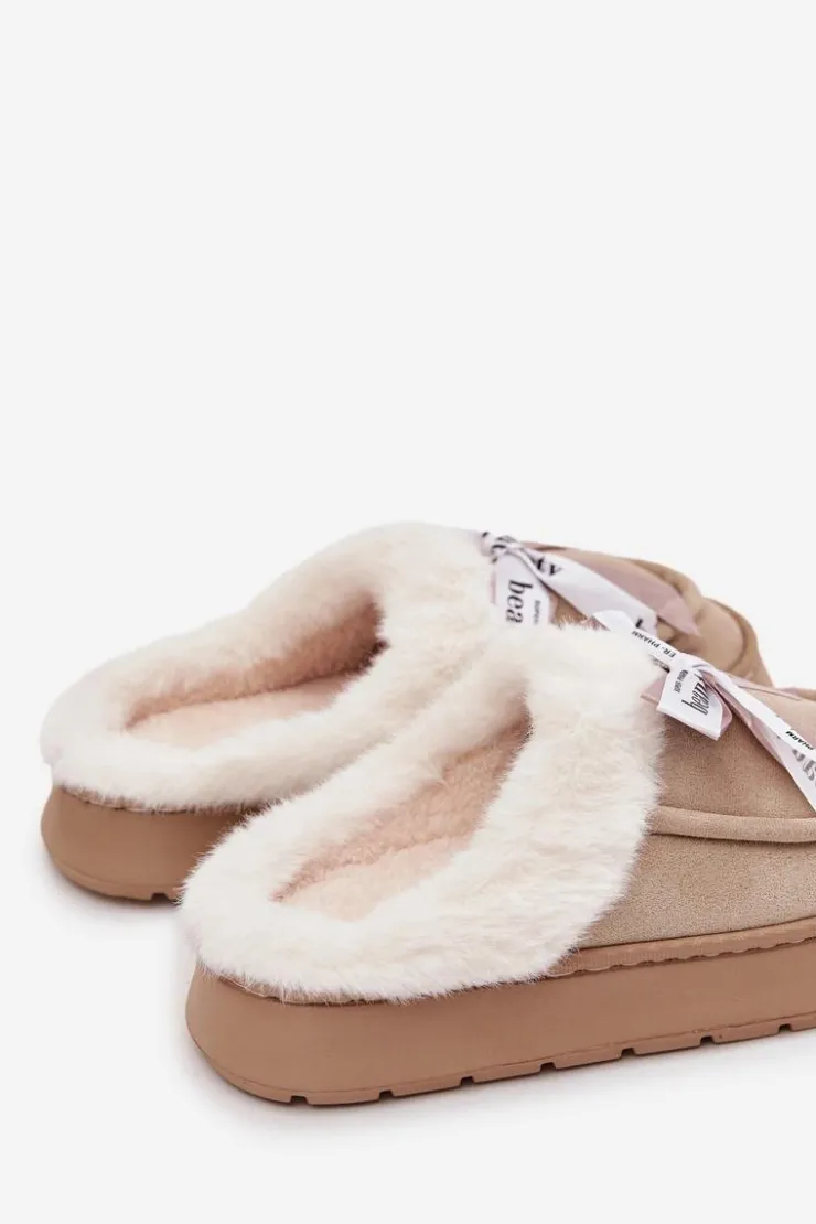 Boto Kapcie Klasyczne*Kapcie Damskie Z Futerkiem I Kokardką Beżowe Fenella Beżowy