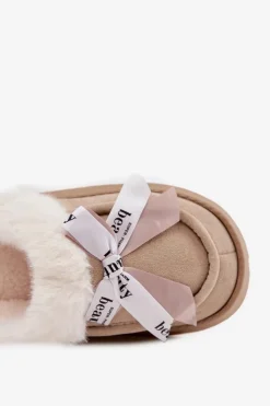 Boto Kapcie Klasyczne*Kapcie Damskie Z Futerkiem I Kokardką Beżowe Fenella Beżowy