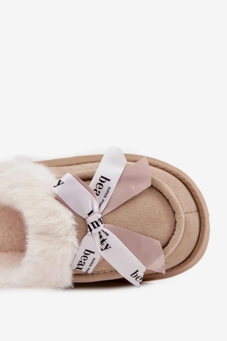 Boto Kapcie Klasyczne*Kapcie Damskie Z Futerkiem I Kokardką Beżowe Fenella Beżowy