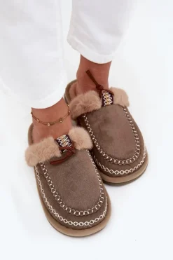 Damskie Boto Kapcie Damskie Z Futerkiem I Haftem Zielone Perivelle