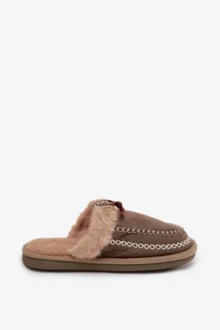 Damskie Boto Kapcie Damskie Z Futerkiem I Haftem Zielone Perivelle