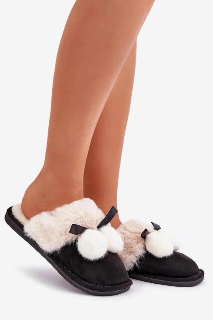 Best Boto Kapcie Damskie Z Futerkiem Czarne Nartani Czarny