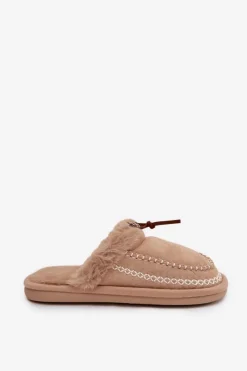 Clearance Boto Kapcie Damskie Z Futerkiem I Haftem Beżowe Perivelle