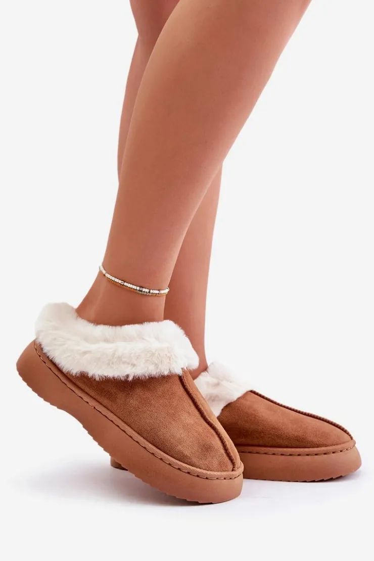 Boto Kapcie Klasyczne*Kapcie Damskie Z Futerkiem Camel Zinntia