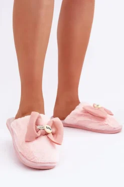 Discount Boto Kapcie Damskie Z Futerkiem I Kokardą Różowe Olfedi Różowy