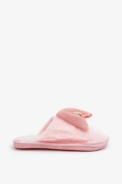 Discount Boto Kapcie Damskie Z Futerkiem I Kokardą Różowe Olfedi Różowy