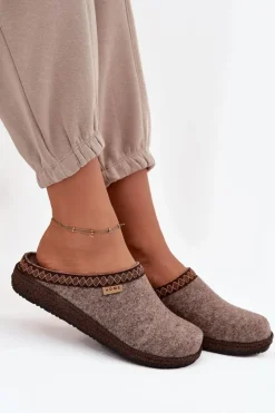 Damskie INBLU Kapcie Damskie Z Haftem NL000009 Ciemnobeżowe