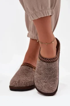 Damskie INBLU Kapcie Damskie Z Haftem NL000009 Ciemnobeżowe