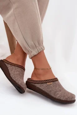 Damskie INBLU Kapcie Damskie Z Haftem NL000009 Ciemnobeżowe