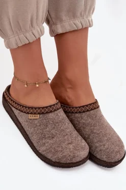 Damskie INBLU Kapcie Damskie Z Haftem NL000009 Ciemnobeżowe