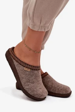 Damskie INBLU Kapcie Damskie Z Haftem NL000009 Ciemnobeżowe