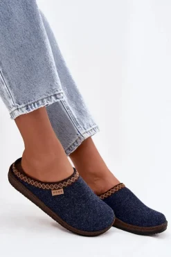 Discount INBLU Kapcie Damskie Z Haftem NL000009 Granatowe Niebieski