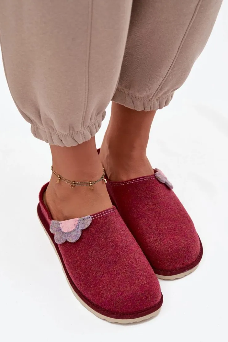 INBLU Kapcie Klasyczne|Klapki Damskie Klasyczne*Kapcie Damskie Z Kwiatkiem CS000043 Bordowe Różowy