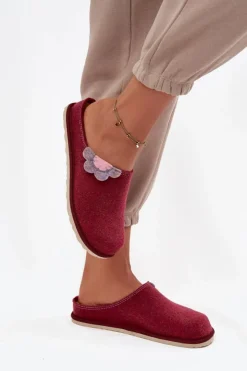 INBLU Kapcie Klasyczne|Klapki Damskie Klasyczne*Kapcie Damskie Z Kwiatkiem CS000043 Bordowe Różowy