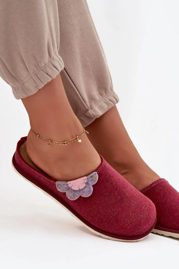 INBLU Kapcie Klasyczne|Klapki Damskie Klasyczne*Kapcie Damskie Z Kwiatkiem CS000043 Bordowe Różowy