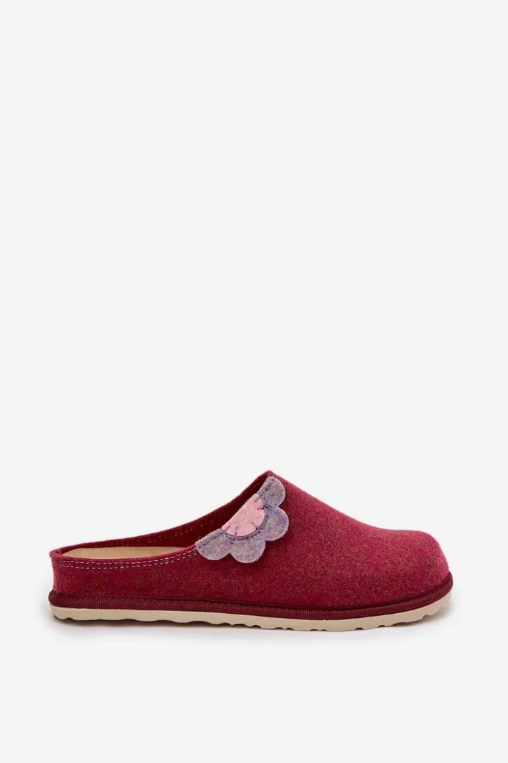 INBLU Kapcie Klasyczne|Klapki Damskie Klasyczne*Kapcie Damskie Z Kwiatkiem CS000043 Bordowe Różowy
