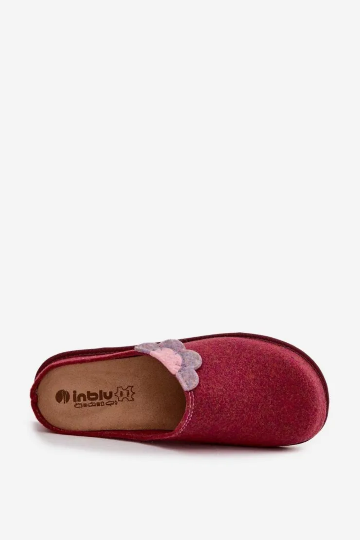 INBLU Kapcie Klasyczne|Klapki Damskie Klasyczne*Kapcie Damskie Z Kwiatkiem CS000043 Bordowe Różowy