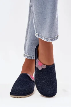 Damskie INBLU Kapcie Damskie Z Kwiatkiem CS000043 Granatowe