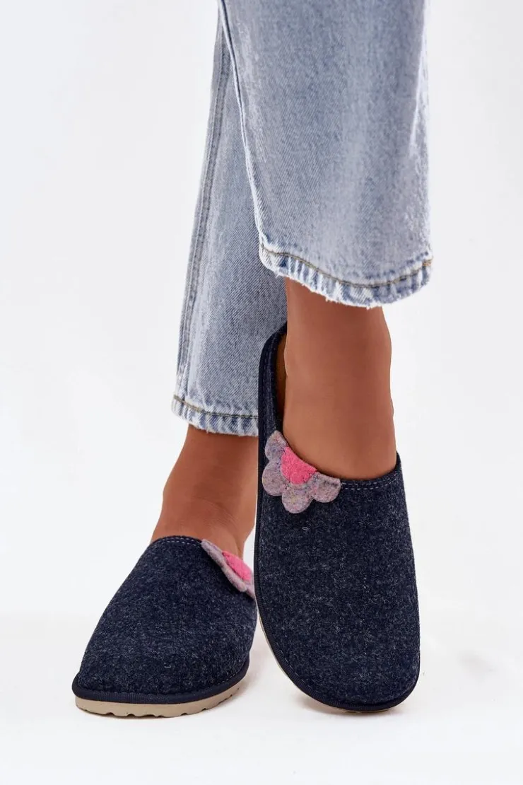 Damskie INBLU Kapcie Damskie Z Kwiatkiem CS000043 Granatowe