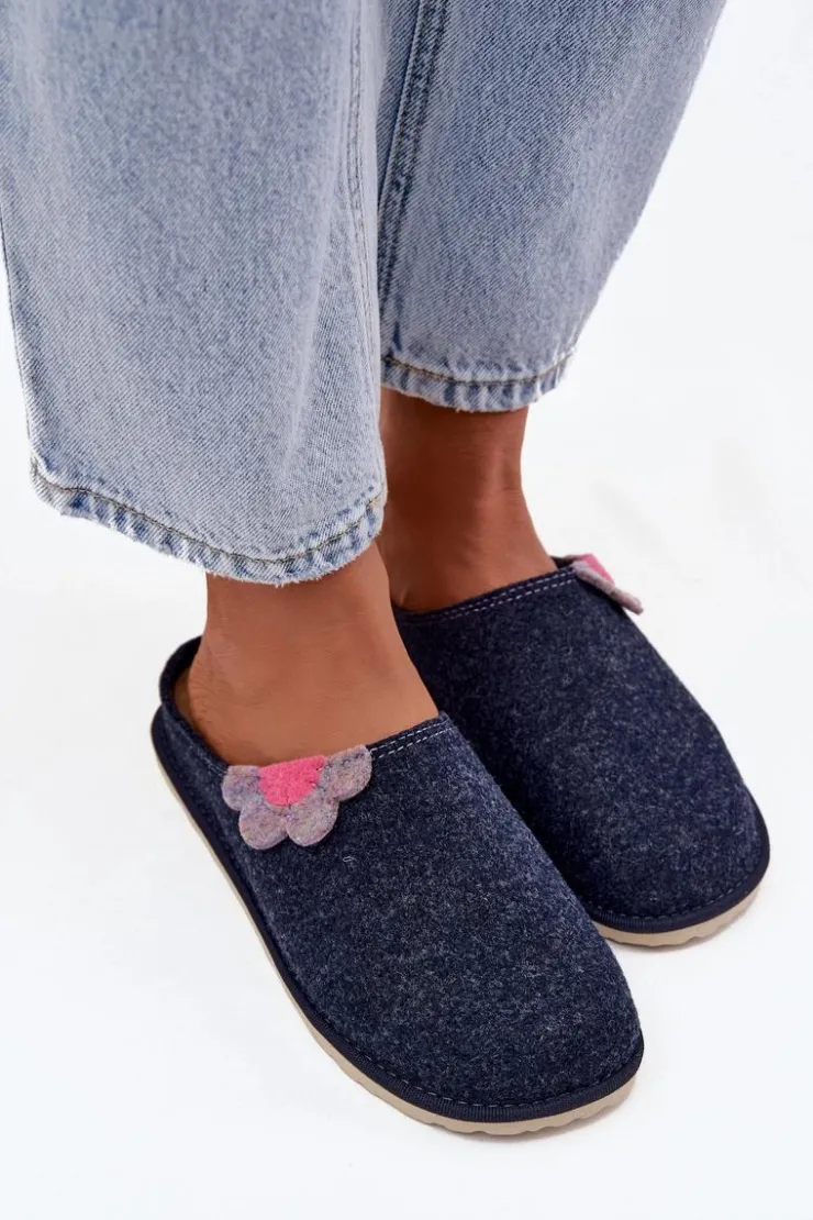 Damskie INBLU Kapcie Damskie Z Kwiatkiem CS000043 Granatowe