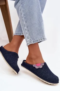 Damskie INBLU Kapcie Damskie Z Kwiatkiem CS000043 Granatowe