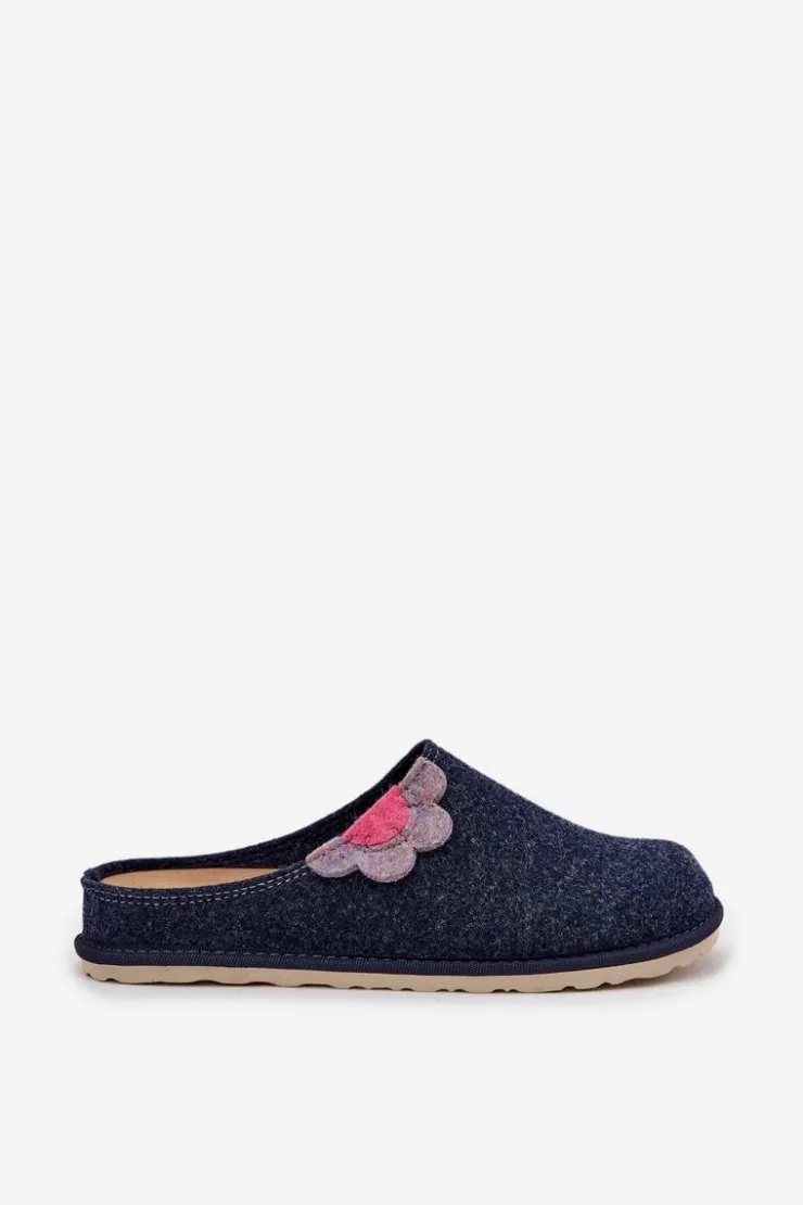 Damskie INBLU Kapcie Damskie Z Kwiatkiem CS000043 Granatowe