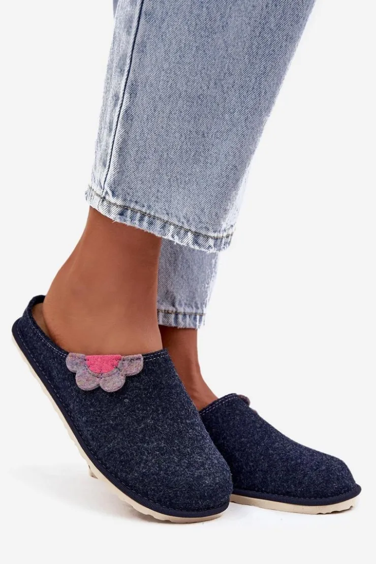 Damskie INBLU Kapcie Damskie Z Kwiatkiem CS000043 Granatowe