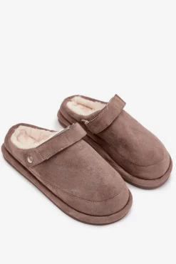 Boto Śniegowce Damskie|Kapcie Klasyczne*Kapcie Damskie Z Paskiem Ocieplane Futerkiem Ciemnobeżowe Rilena Beżowy