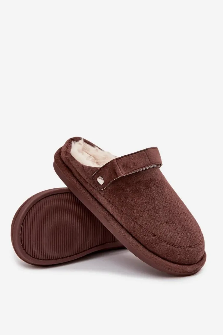 Discount Boto Kapcie Damskie Z Paskiem Ocieplane Futerkiem Czekoladowe Rilena Brązowy