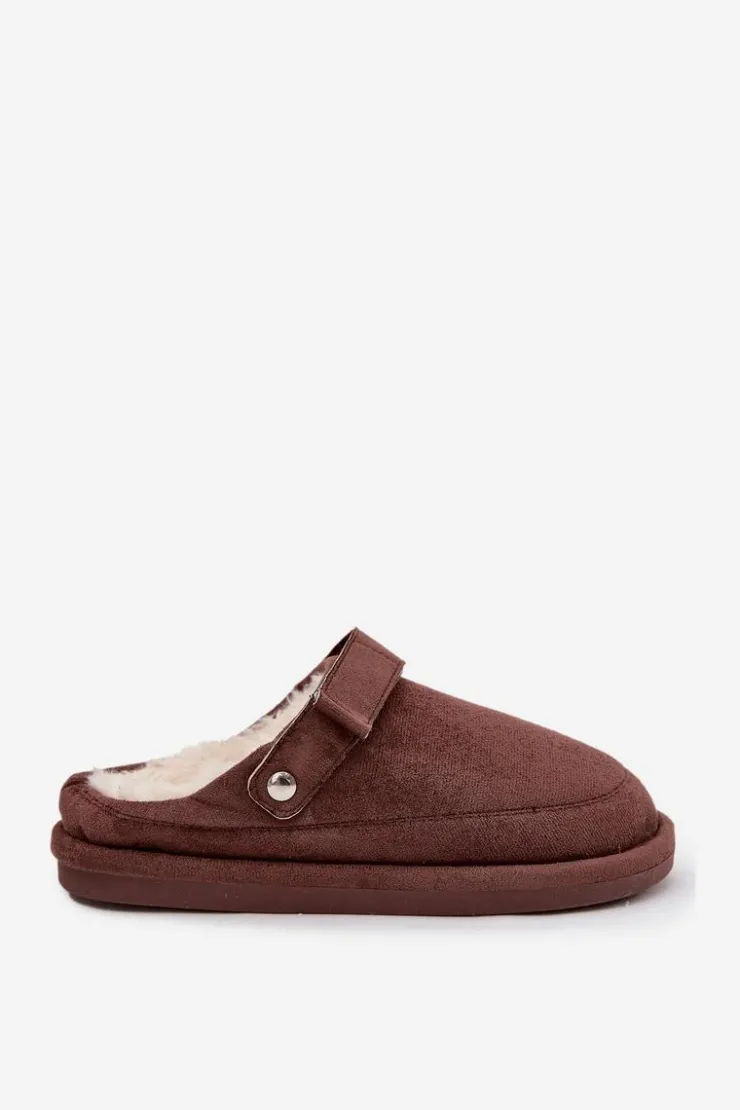 Discount Boto Kapcie Damskie Z Paskiem Ocieplane Futerkiem Czekoladowe Rilena Brązowy